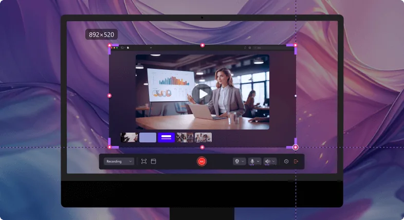 Screen recorder for PC selecting a custom capture region with the recording toolbar