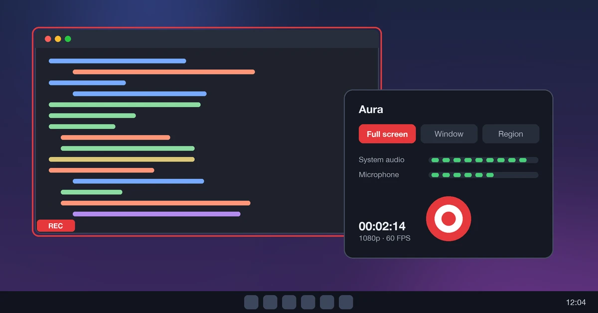 Screen recorder for PC capturing a Windows desktop with system audio and microphone